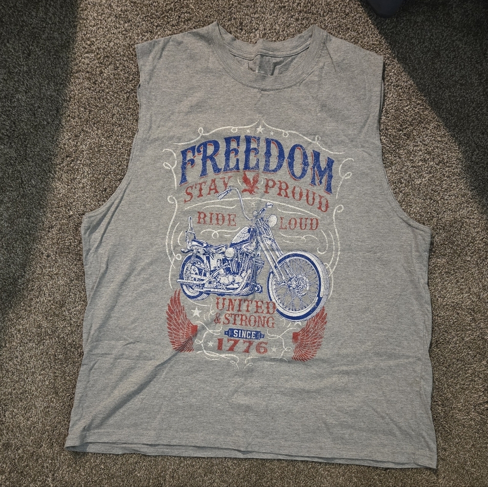 Grey Graphic Freedom Motorcycle Muscle Shirt
